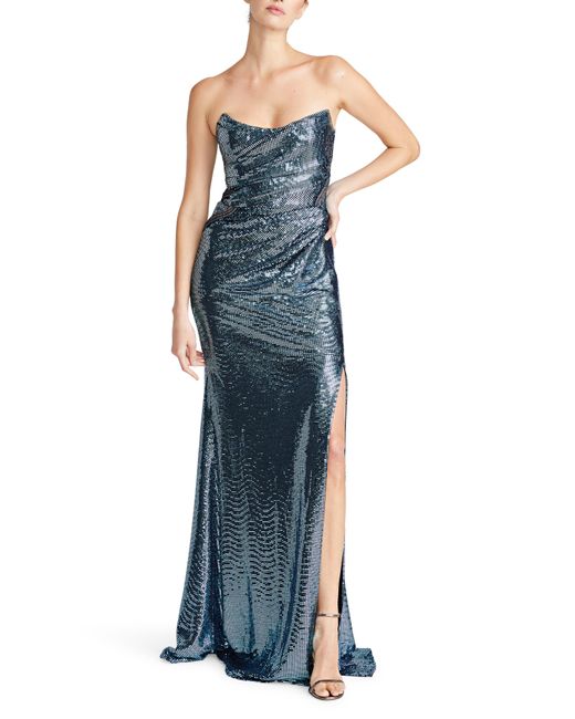 THEIA Blue Skye Sequin Strapless Gown