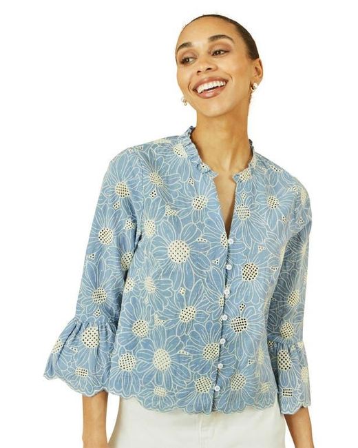 Yumi' Blue Daisy Broderie Shirt