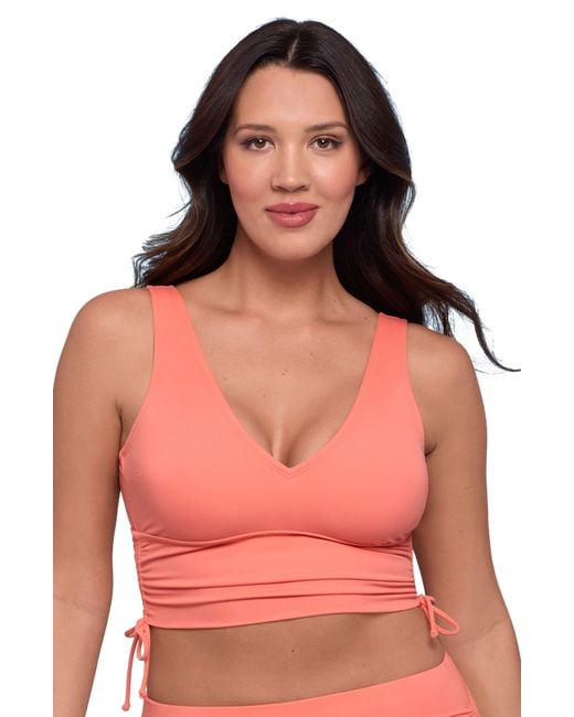 S3 Apparel Red Supportive And Sculpting Cinched Adjustable Midkini Swimsuit Top