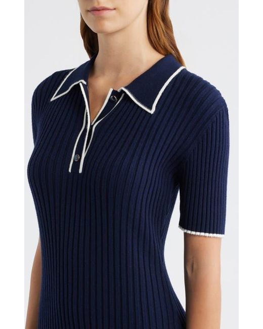ZOE AND CLAIRE Blue Collared Ribbed Knit Midi Dress