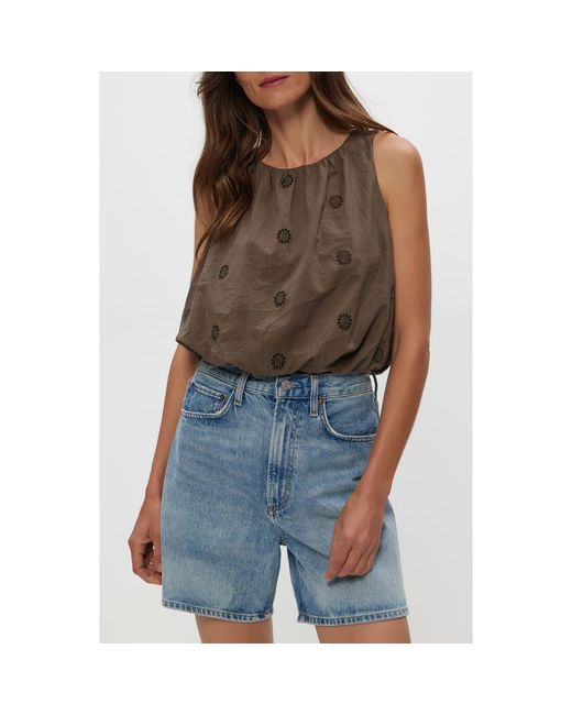 Michael Stars Brown Hazel Eyelet Bubble Sleeveless Top