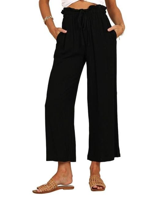Petal & Pup Black Hawthorne Linen Blend Wide Leg Crop Pants
