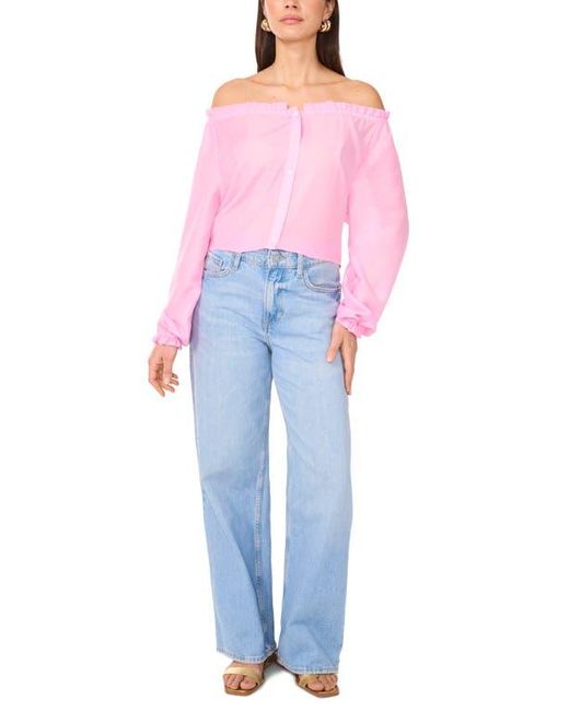 Two By Vince Camuto Red Off The Shoulder Long Sleeve Button-Up Top