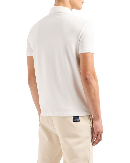 Armani Exchange White Milano Edition Logo Patch Stretch Cotton Polo for men