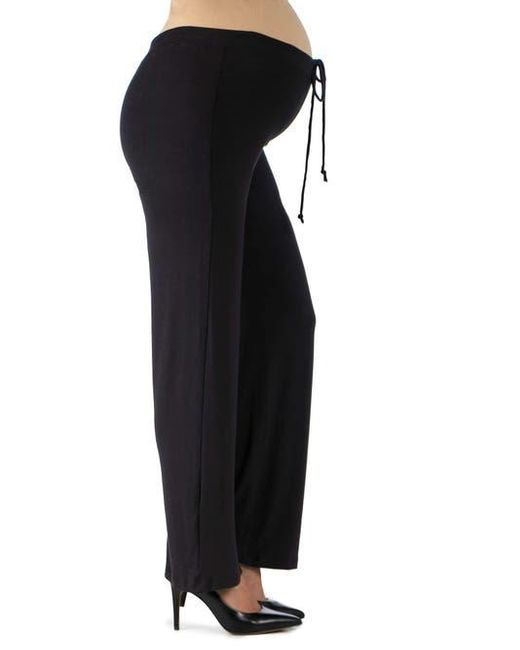 24seven Comfort Apparel Black Maternity Drawstring Lounge Pants