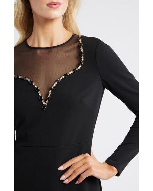Vince Camuto Black Long Sleeve Beaded Crepe Midi Dress