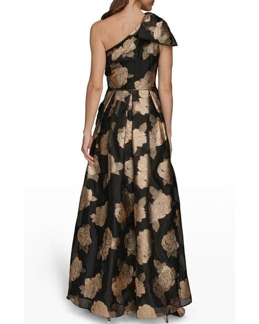 Donna Karan Black One-Shoulder Metallic Jacquard Gown