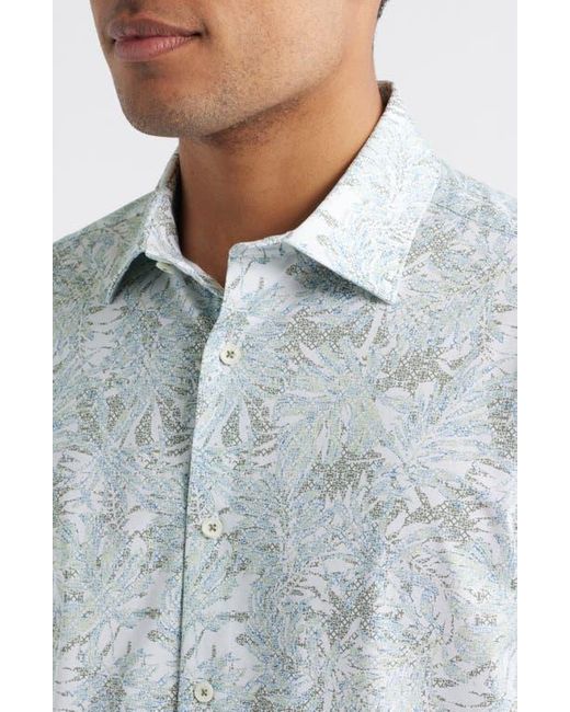 Bugatchi Blue Miles Ooohcotton Abstract Print Short Sleeve Button-Up Shirt for men