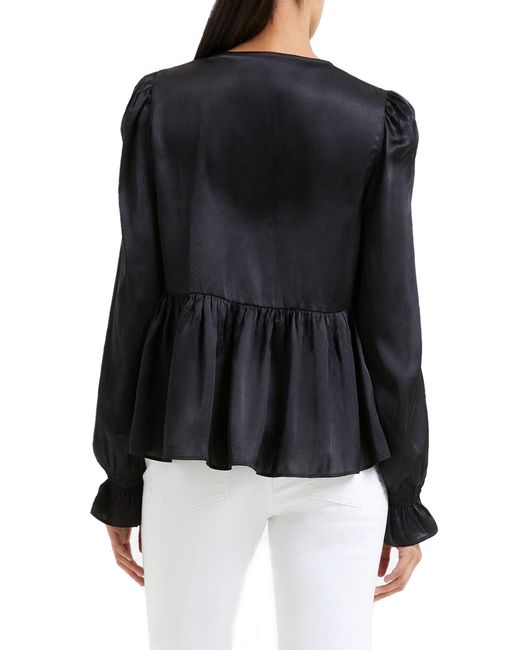 French Connection Black Inu Long Sleeve Satin Blouse