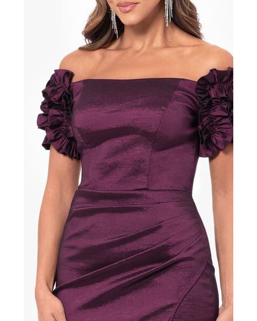 Xscape Evenings Purple Off The Shoulder Taffeta Sheath Gown
