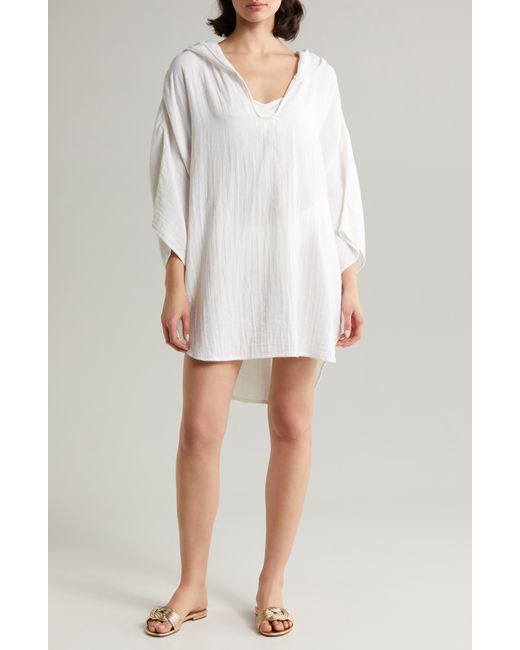 Elan White Hooded Cotton Cover-up Tunic