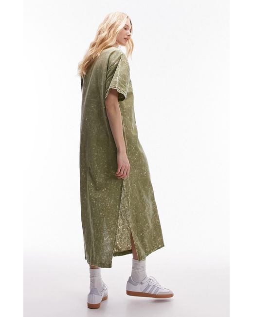 TOPSHOP Green Oversize Cotton & Linen T-shirt Dress