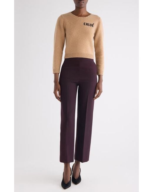 Chloé Blue Scalloped Logo Crop Wool & Cashmere Sweater