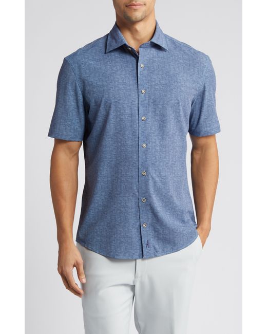 Johnnie-o Blue Avin Knit Short Sleeve Button-up Shirt for men