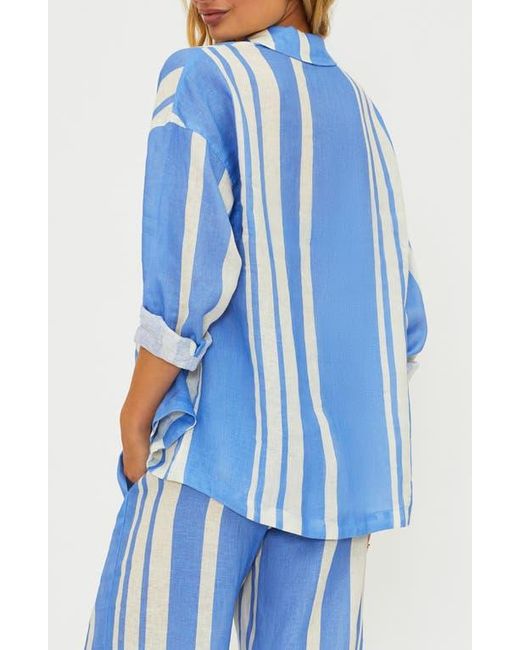 Beach Riot Blue Cassidy Stripe Button-Up Linen Cover-Up Shirt