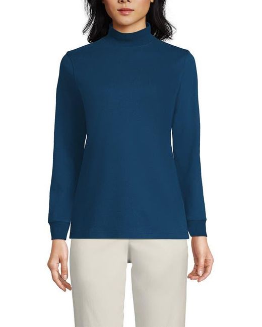 Lands' End Blue Relaxed Cotton Long Sleeve Mock Turtleneck