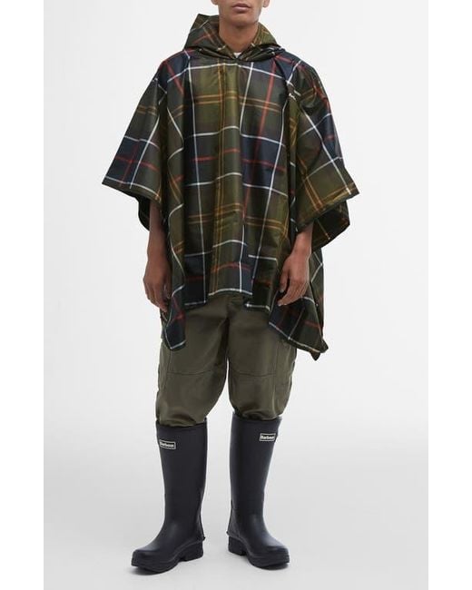 Barbour Black Tartan Showerproof Packable Poncho for men