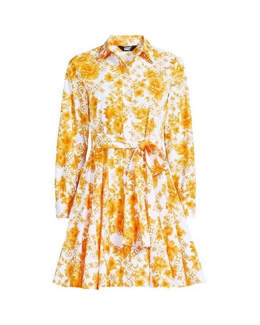 Lands' End Yellow Poplin Button Front Dress With Godets
