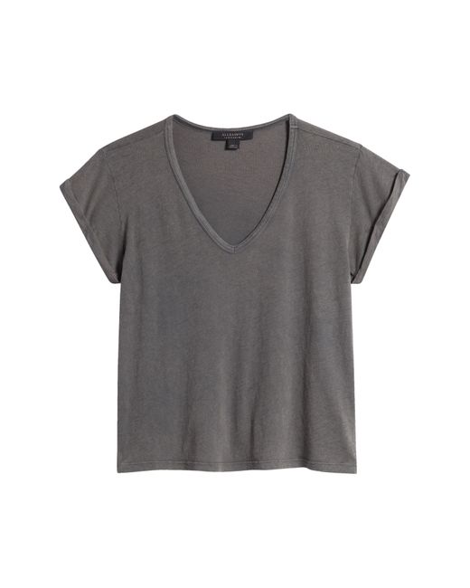 AllSaints Gray Anna V-neck Cotton T-shirt