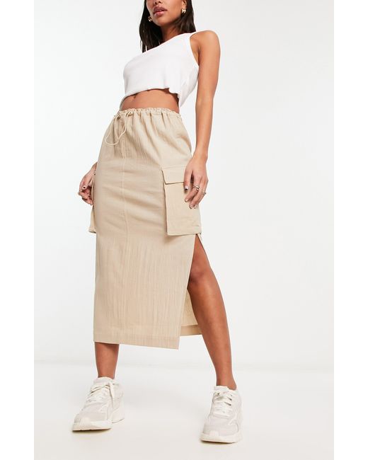 ASOS Cargo Midi Skirt in Natural Lyst