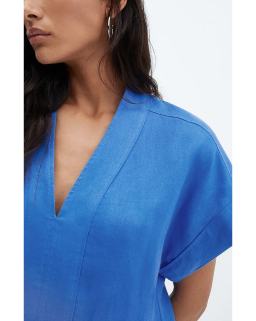 Mango Blue Short Sleeve Linen Shirtdress