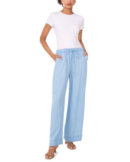 Vince Camuto Blue Wide Leg Chambray Drawstring Pants