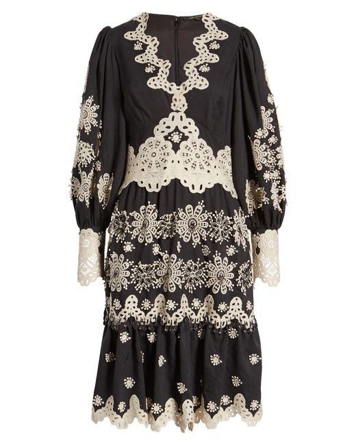 Kobi Halperin Black Matilda Lace Appliqué Long Sleeve Dress