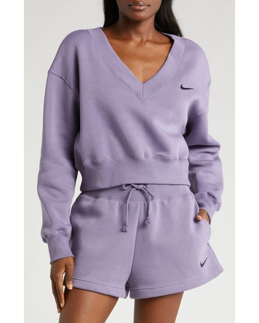 Nike Purple Sportswear Phoenix Fleece V-neck Crop Sweatshirt
