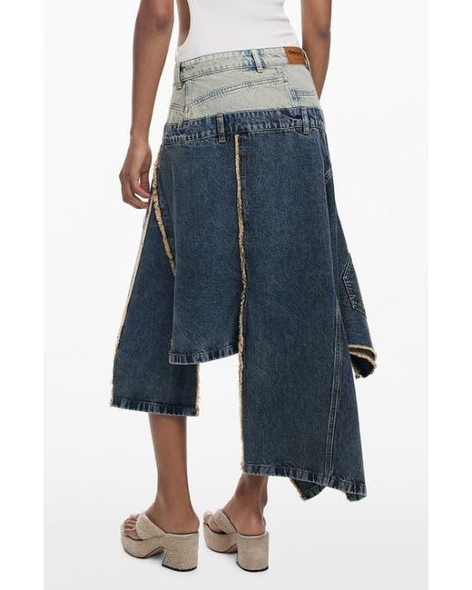 Desigual Blue Two Tone Ruffle Denim Skirt