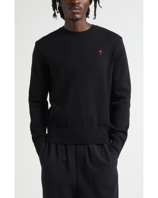 AMI Black Ami De Coeur Wool Crewneck Sweater for men