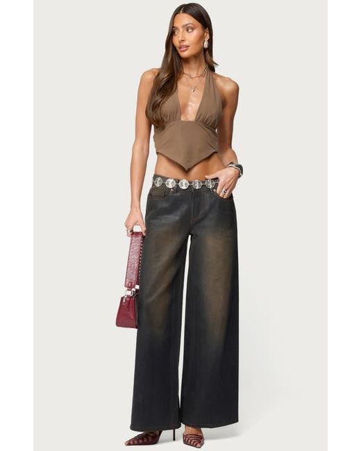 Edikted Black Open Back Triangle Halter Top