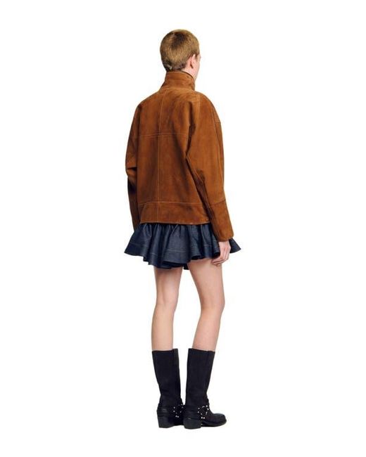 Sandro Brown Oversized Suede Jacket