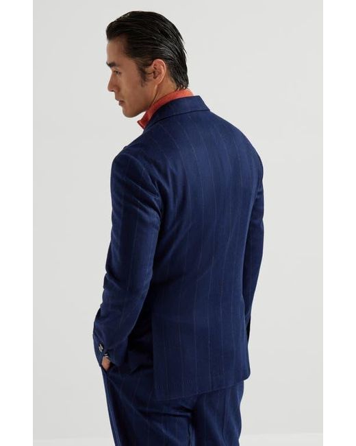 Brunello Cucinelli Blue Wide Chalk Stripe Deconstructed Blazer for men