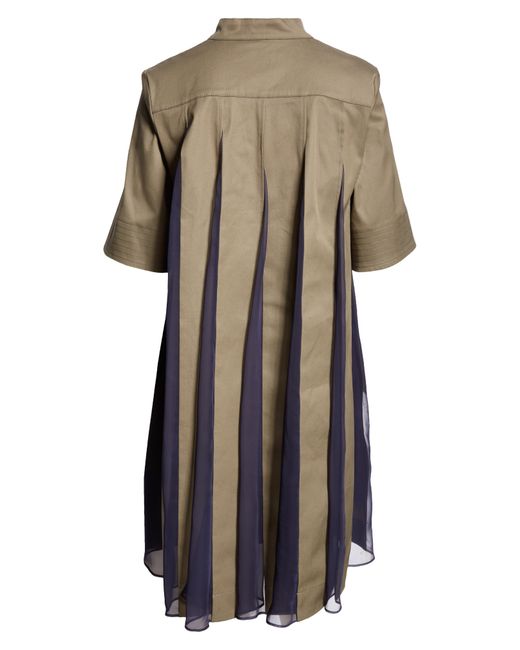 Sacai Blue Cotton Gabardine & Sweater Knit Hybrid Dress