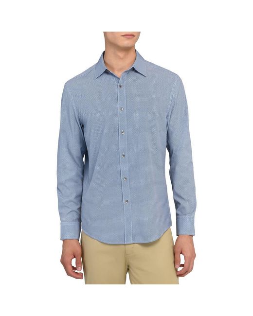 W.r.k. Blue Slim Fit Round Geo Print Performance Button-Up Shirt for men