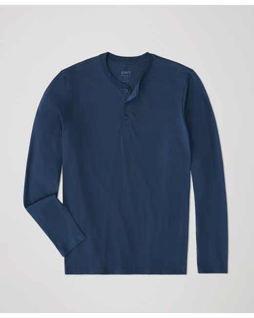 Pact Blue Organic Cotton Softspun Long Sleeve Henley for men