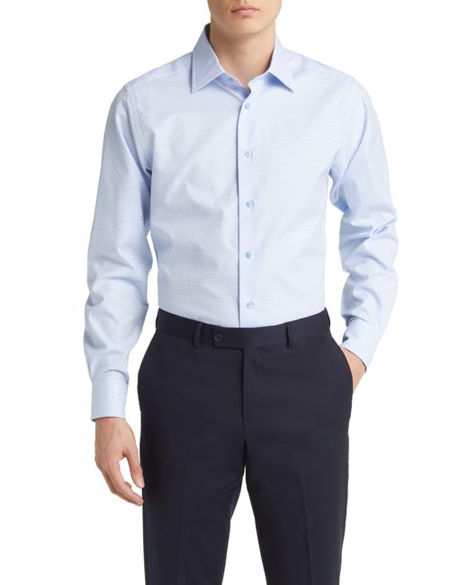 David Donahue Blue Trim Fit Solid Dress Shirt for men