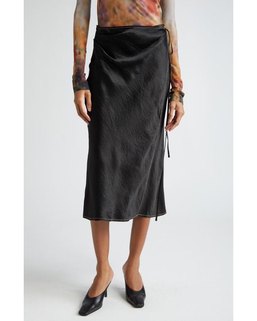Acne Black Iala Crinkle Satin Wrap Skirt