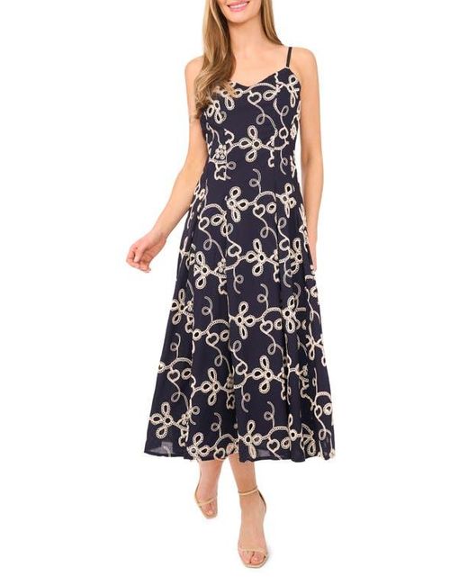 Cece Multicolor Embroidered Godet Pleat Cotton A-Line Dress