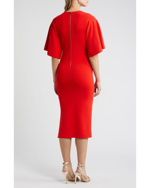 Ted Baker Red Lounia Fluted Sleeve Body-con Sweater Dress