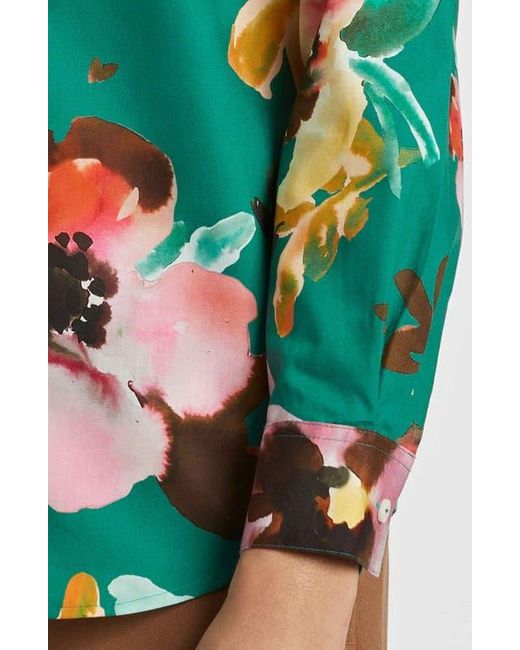 Foxcroft Green Zoey Watercolor Floral Cotton Button-Up Shirt