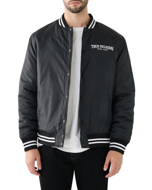 True Religion Arch Logo Bomber Jacket in Black for Men Lyst