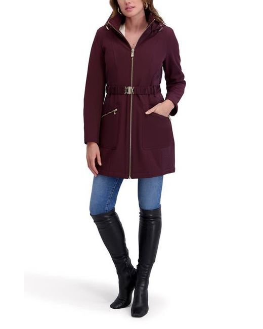 Kensie Red Soft Shelled Hooded Belted Zip-Up Coat