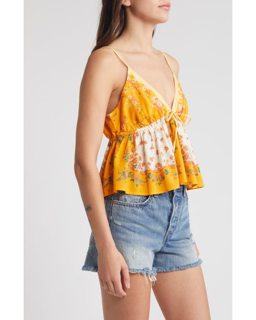 Free People Yellow Double Date Floral Camisole