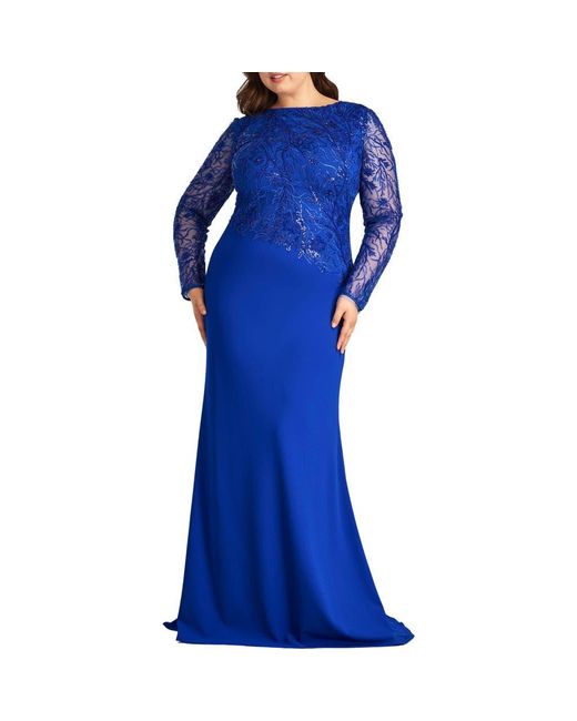 Tadashi Shoji Blue Sequin Floral Long Sleeve Gown