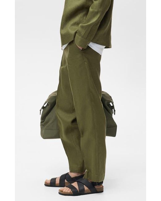 Mango Green Pleated Linen Pants for men