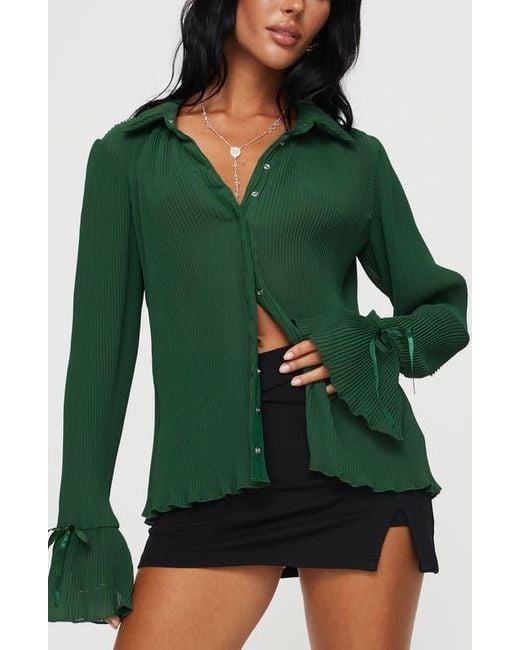 Princess Polly Women's Green Ravil Button-Up Shirt