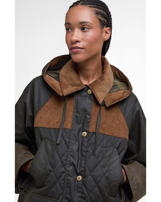 Barbour Black Imelda Water Repellent Mixed Media Jacket With Removable Hood
