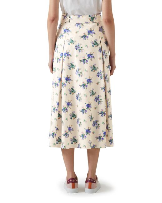 L.K.Bennett Natural Elodie Floral Belted Organic Cotton Midi Skirt