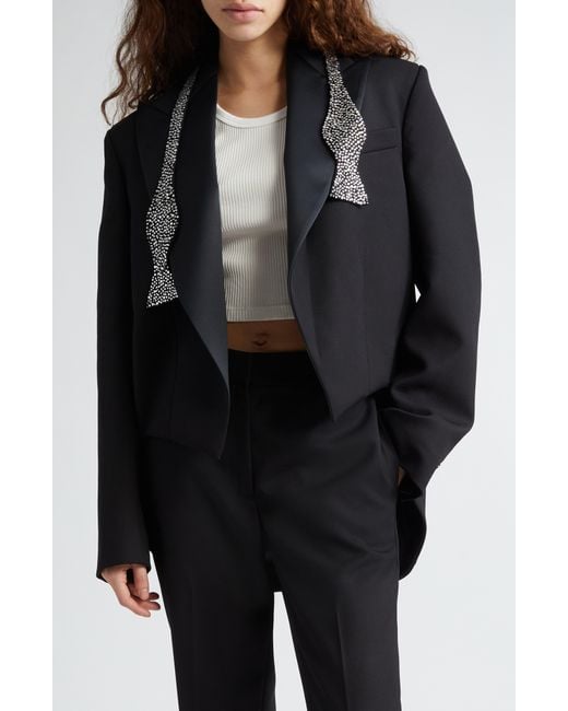 Stella McCartney Black Wool Twill Tailcoat Tuxedo Jacket With Crystal Embellished Bow Tie